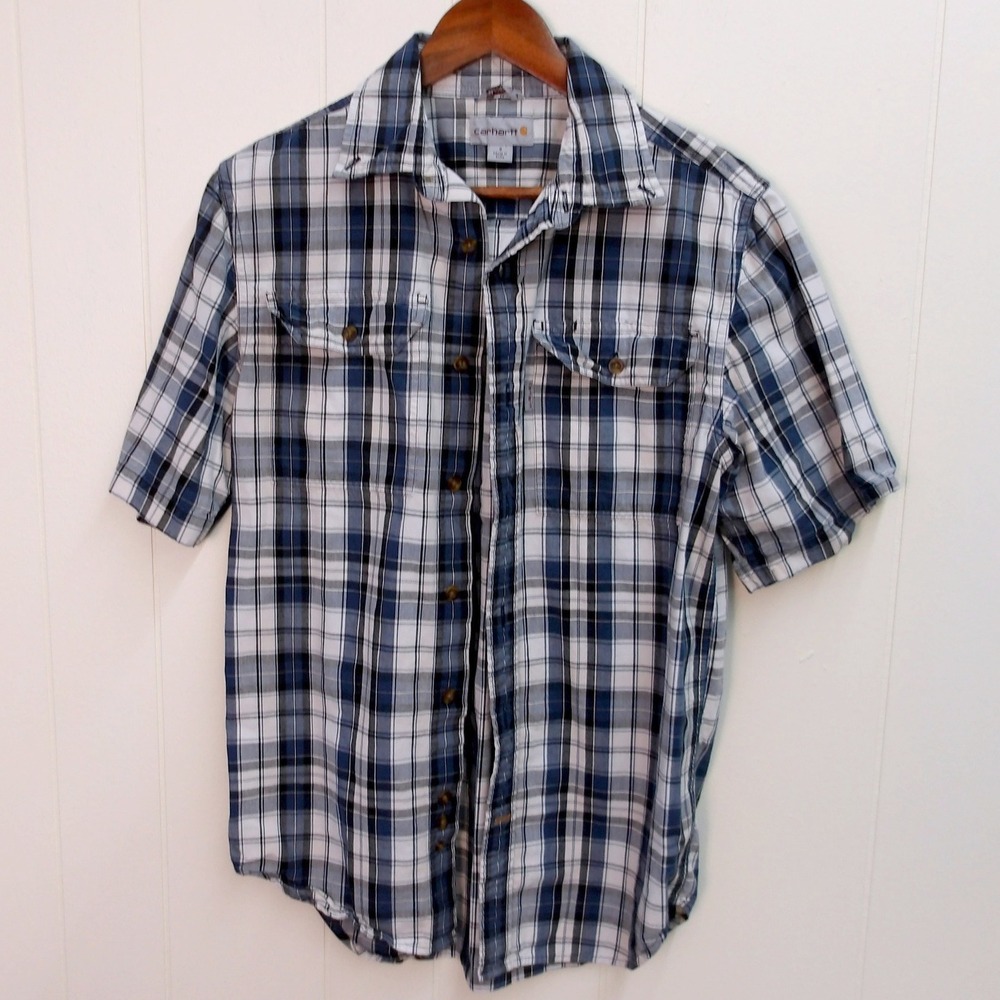 Carhartt Mens Plaid Short Sleeve Button Up Casual Shirt Size S /#9092